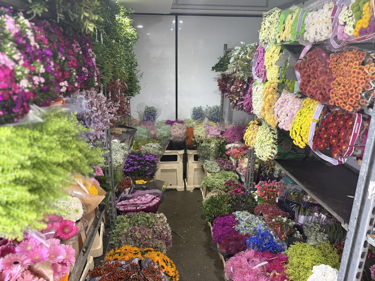 Mit frischen Schnittblumen beladener Tourservice von Rosen Bähr